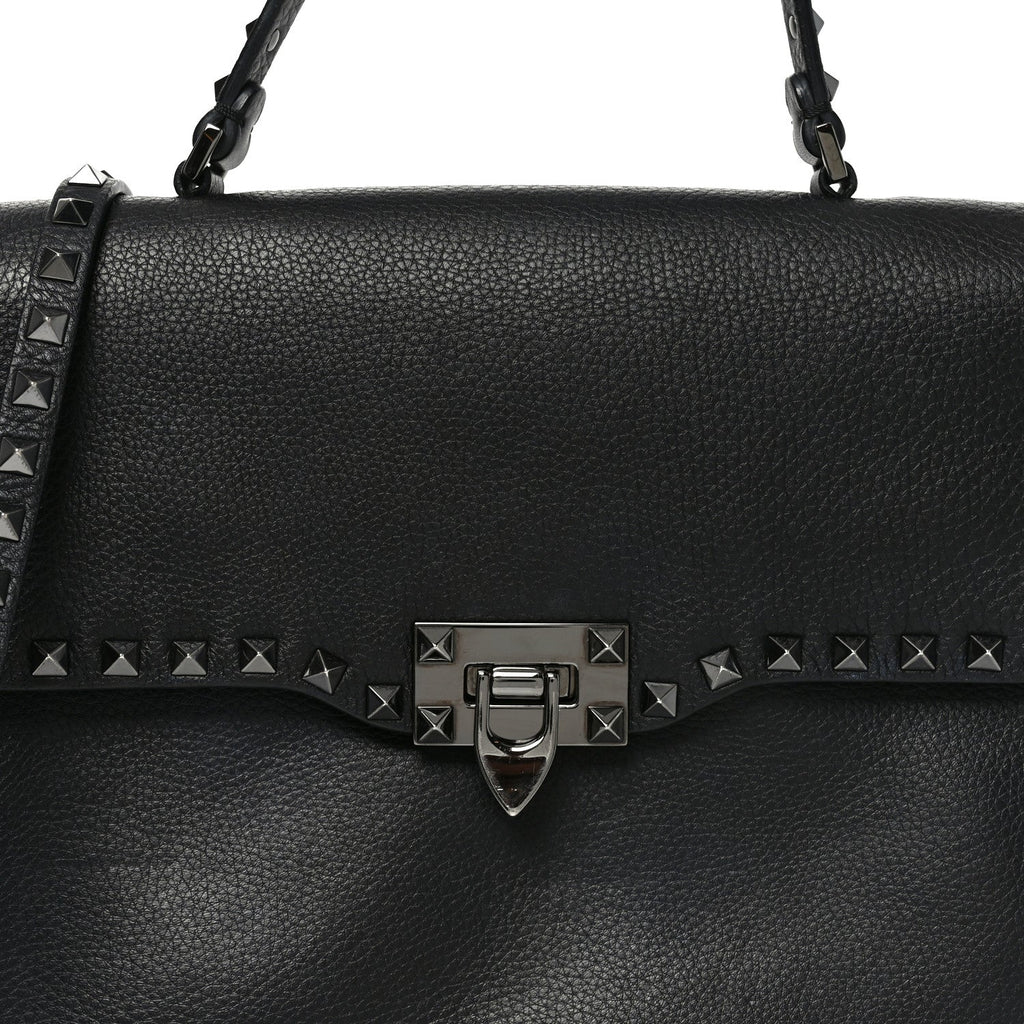 Alce Printed Calfskin Rockstud Top Handle Flap Shoulder Bag Black