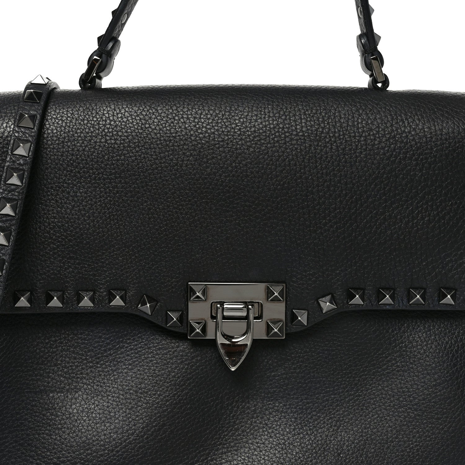 Alce Printed Calfskin Rockstud Top Handle Flap Shoulder Bag Black