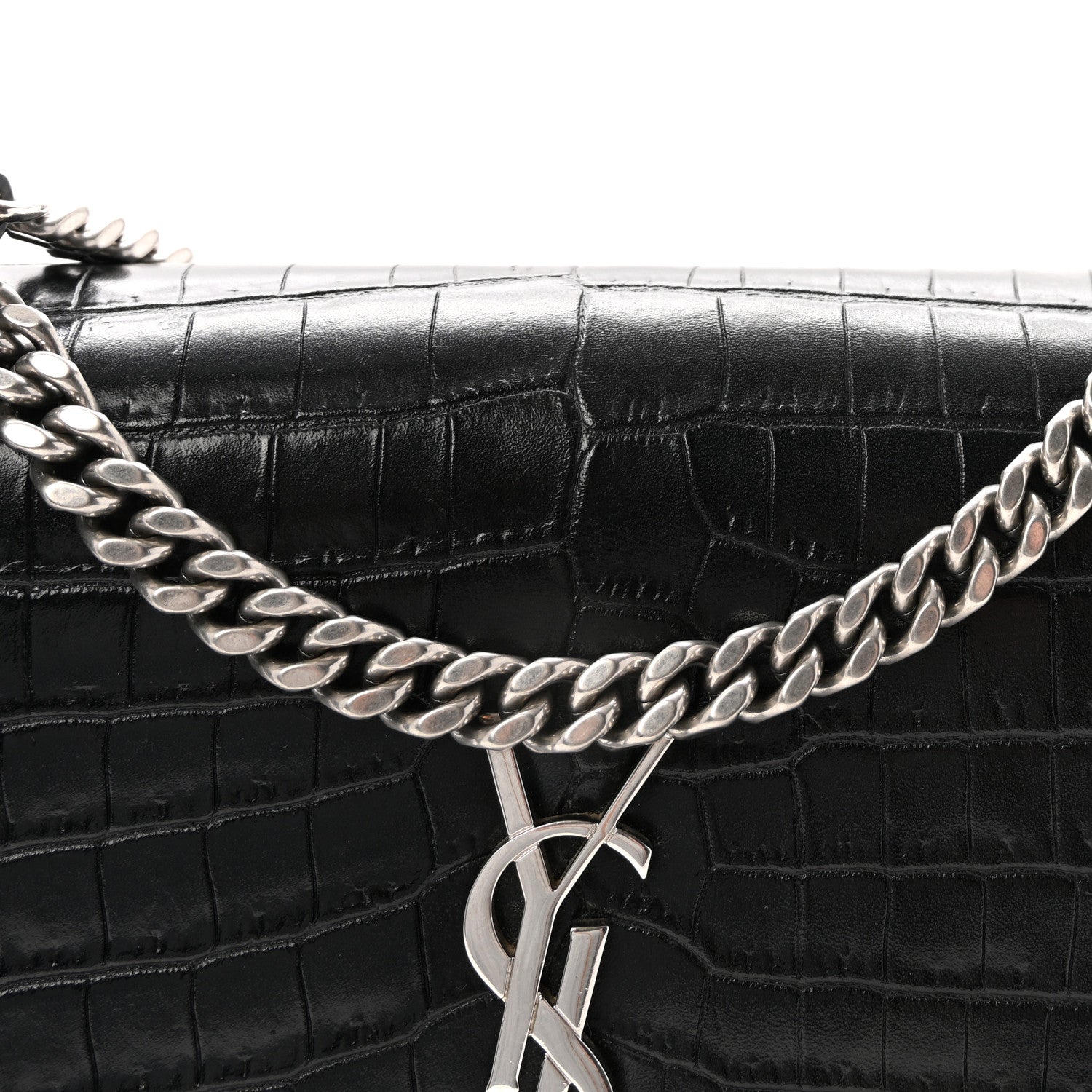 Calfskin Crocodile Embossed Medium Monogram Sunset  Black
