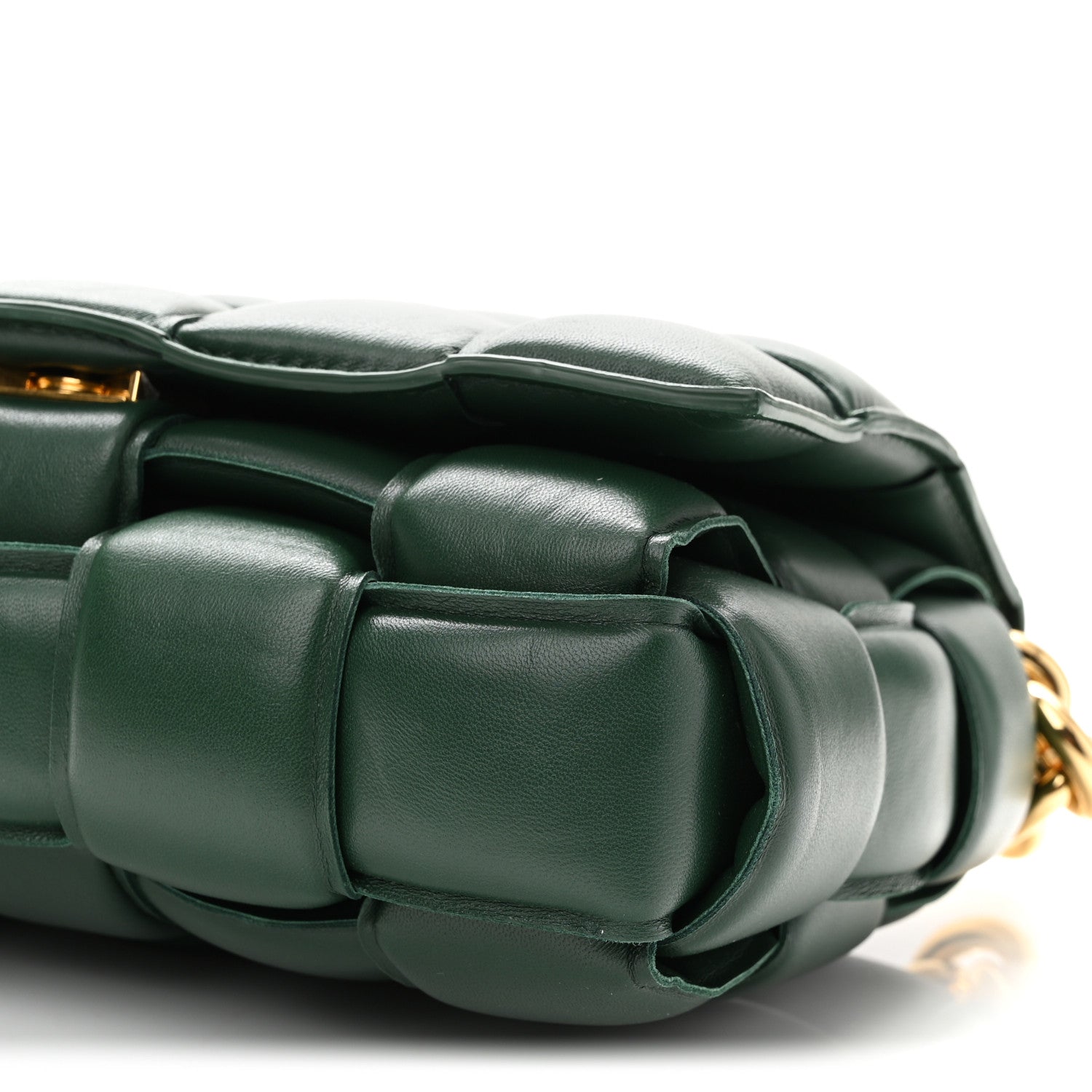 Lambskin Maxi Intreccio Padded Chain Cassette Crossbody Bag Raintree