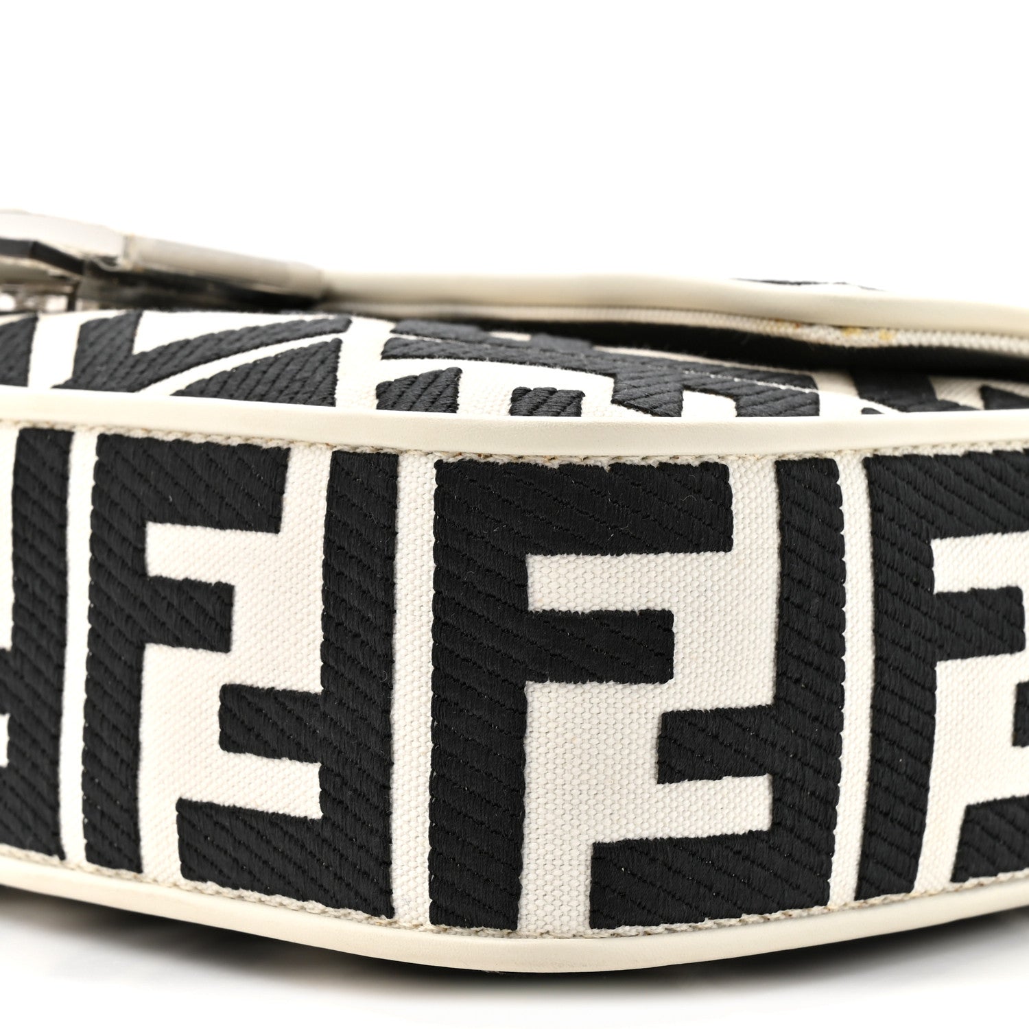 Canvas Vitello King FF Embroidered Baguette White Black