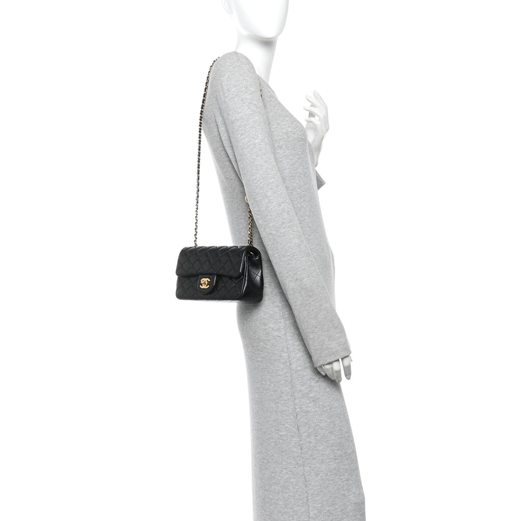 Lambskin Quilted Mini Rectangular Pearl Crush Flap Black