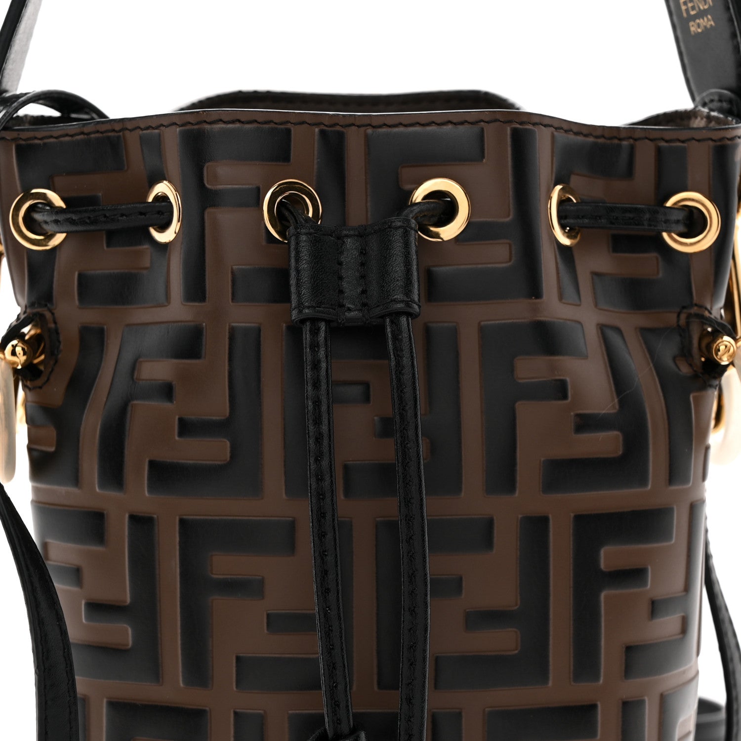 Vitello Liberty F is Fendi Bi-Color FF 1974 Embossed Mini Mon Tresor Bucket Bag Maya Black