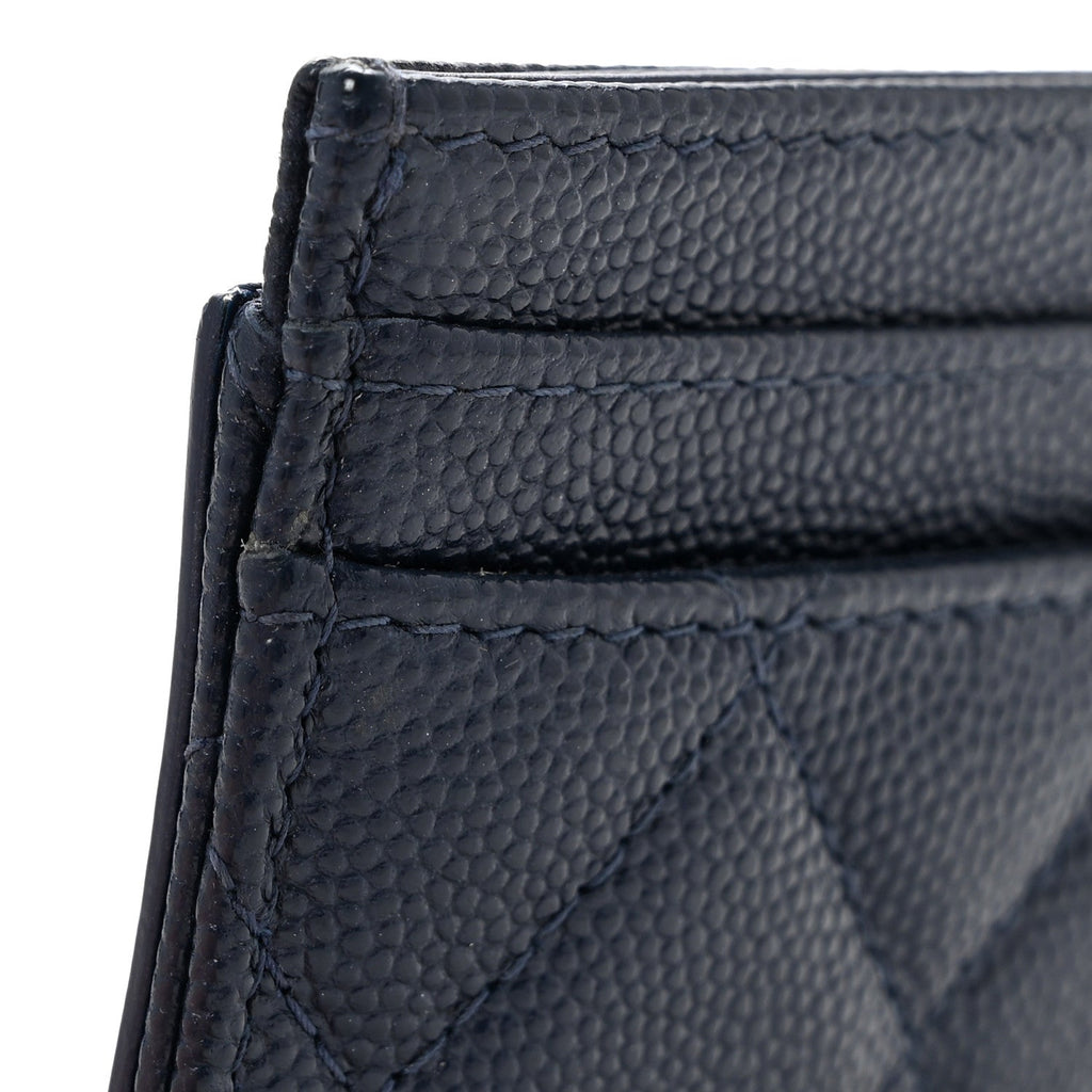 Caviar Quilted Filigree Card Holder Navy Blue