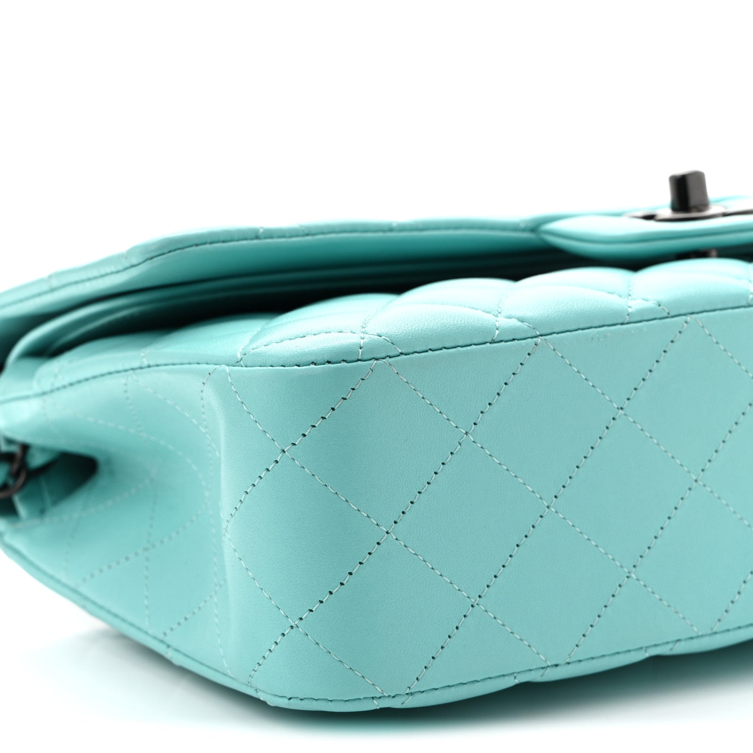 Lambskin Quilted Medium Double Flap Light Blue