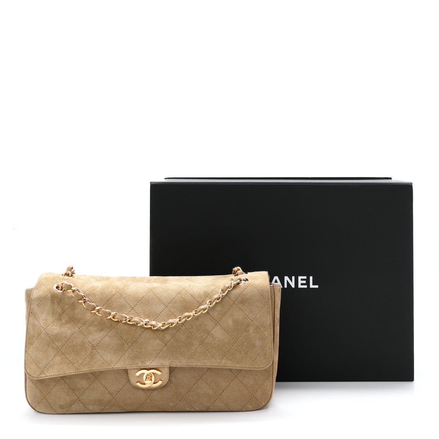 Suede Calfskin Small Souplissimo Maxi Flap Dark Beige