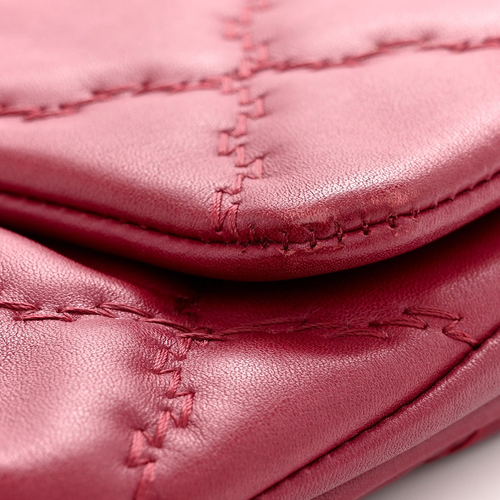 Calfskin Quilted Double Stitch Hamptons Clutch with Chain Red