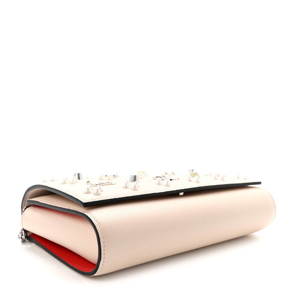 Calfskin Spikes Loubinthesky Paloma Clutch Leche
