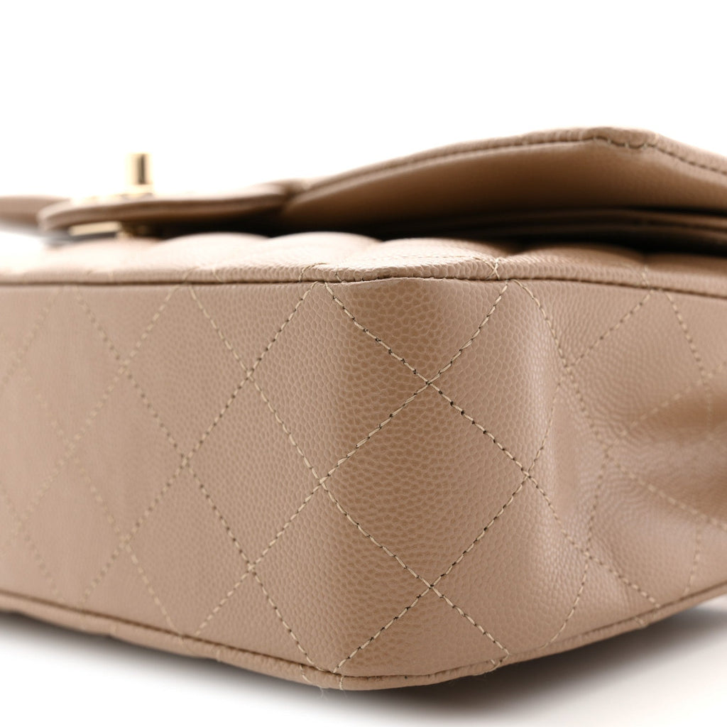 Caviar Quilted Medium Double Flap Beige