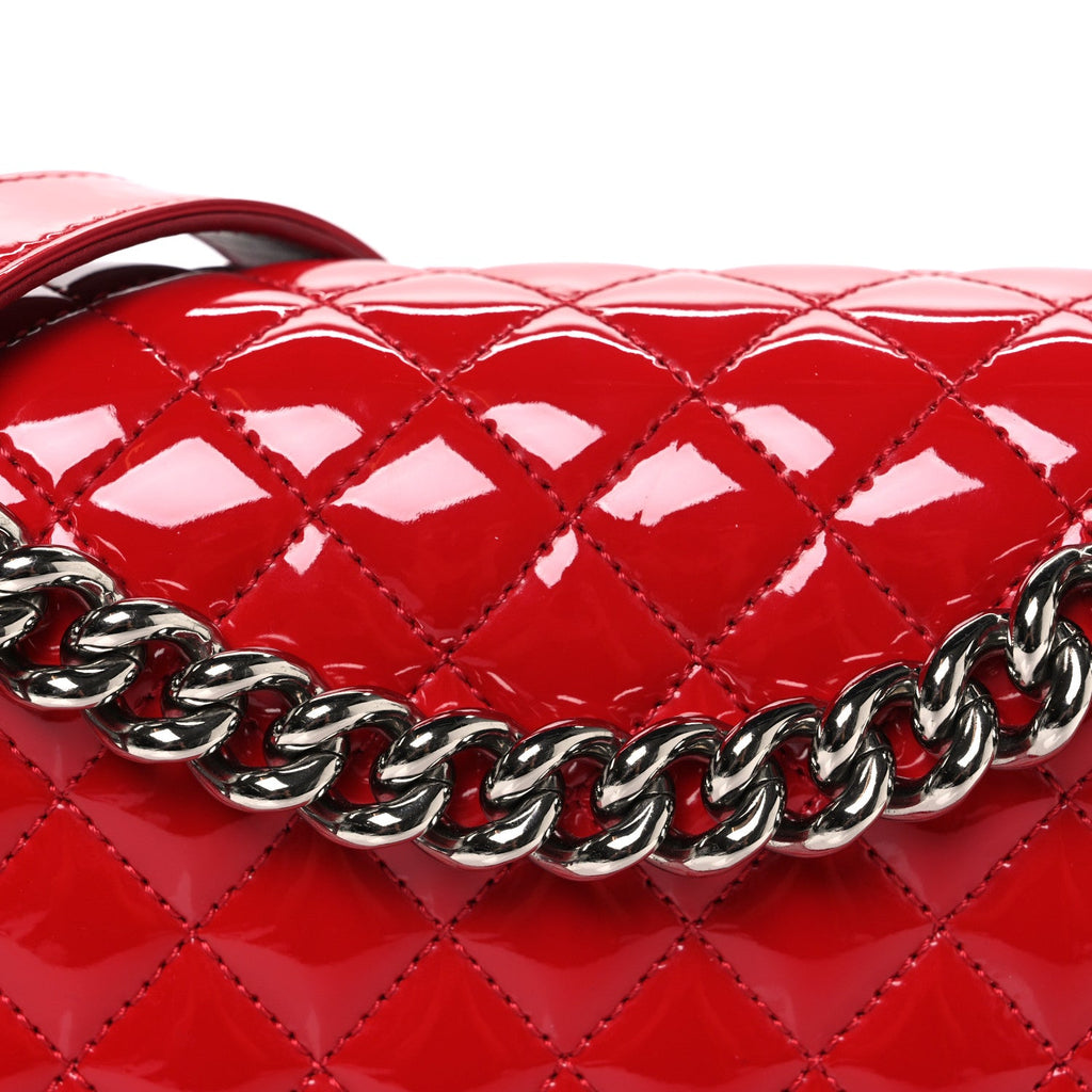 Patent Calfskin New Medium Plexiglass Boy Flap Red