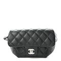 Calfskin Quilted CC Uniform Flap Belt Bag Black