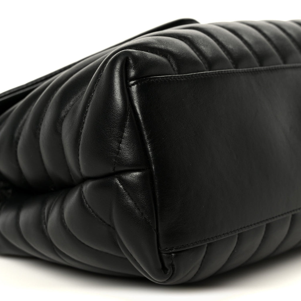 Calfskin Y Quilted Monogram Medium Loulou Chain Satchel Black