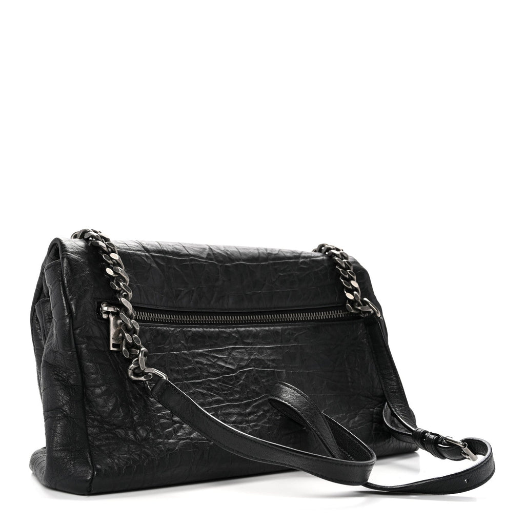 Calfskin Crocodile Embossed Medium West Hollywood Monogram Fold-Over Black