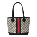 GG Supreme Monogram Textured Dollar Calfskin Web Small Ophidia Tote Beige Blue