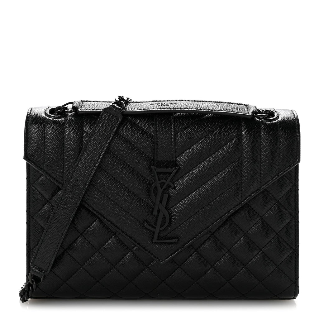Grain De Poudre Textured Mixed Matelasse Triquilt Medium Monogram Monochrome Satchel Black