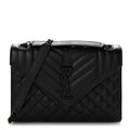 Grain De Poudre Textured Mixed Matelasse Triquilt Medium Monogram Monochrome Satchel Black