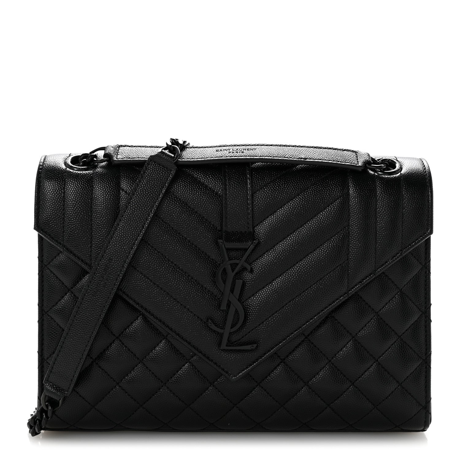 Grain De Poudre Textured Mixed Matelasse Triquilt Medium Monogram Monochrome Satchel Black