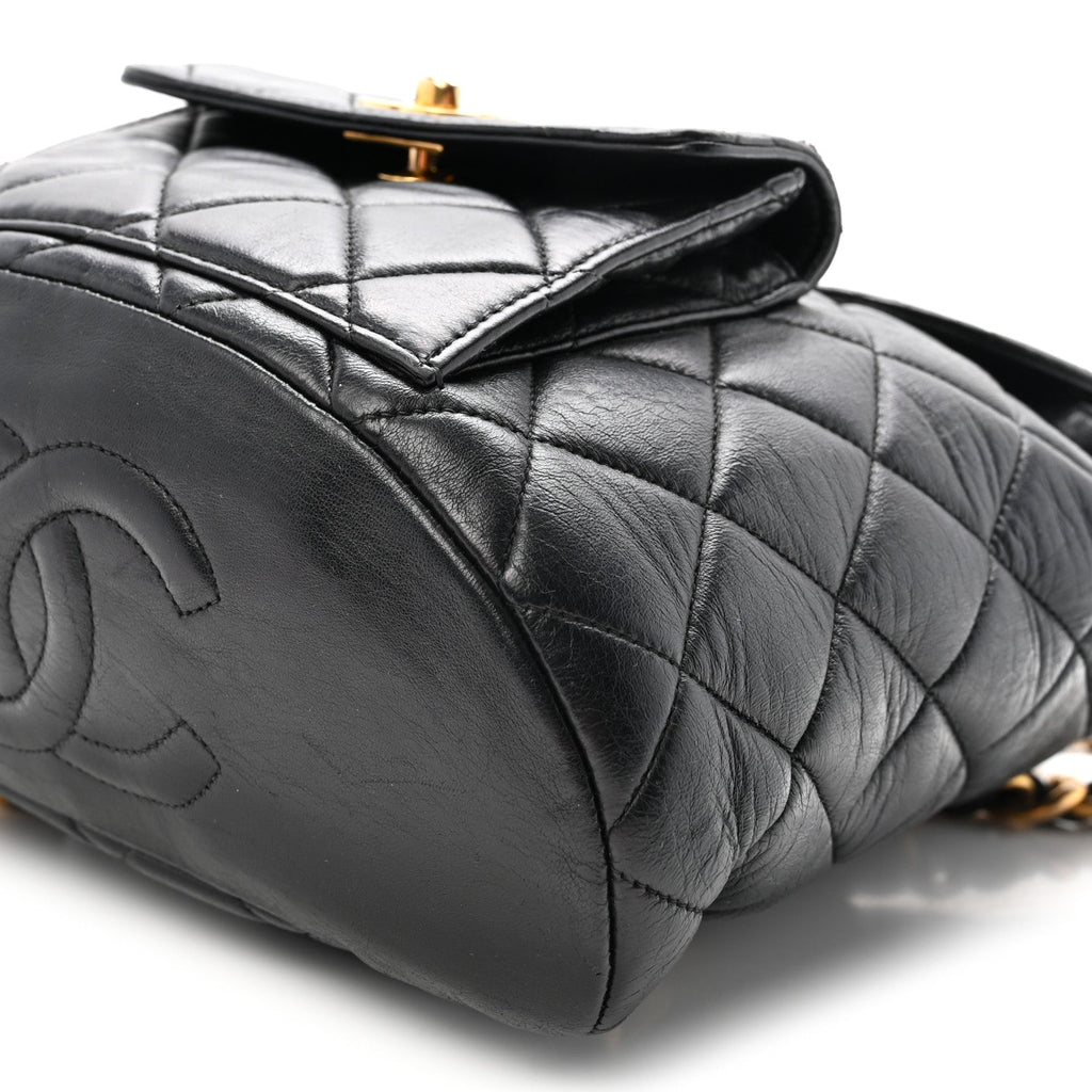 Lambskin Quilted Drawstring Backpack Black