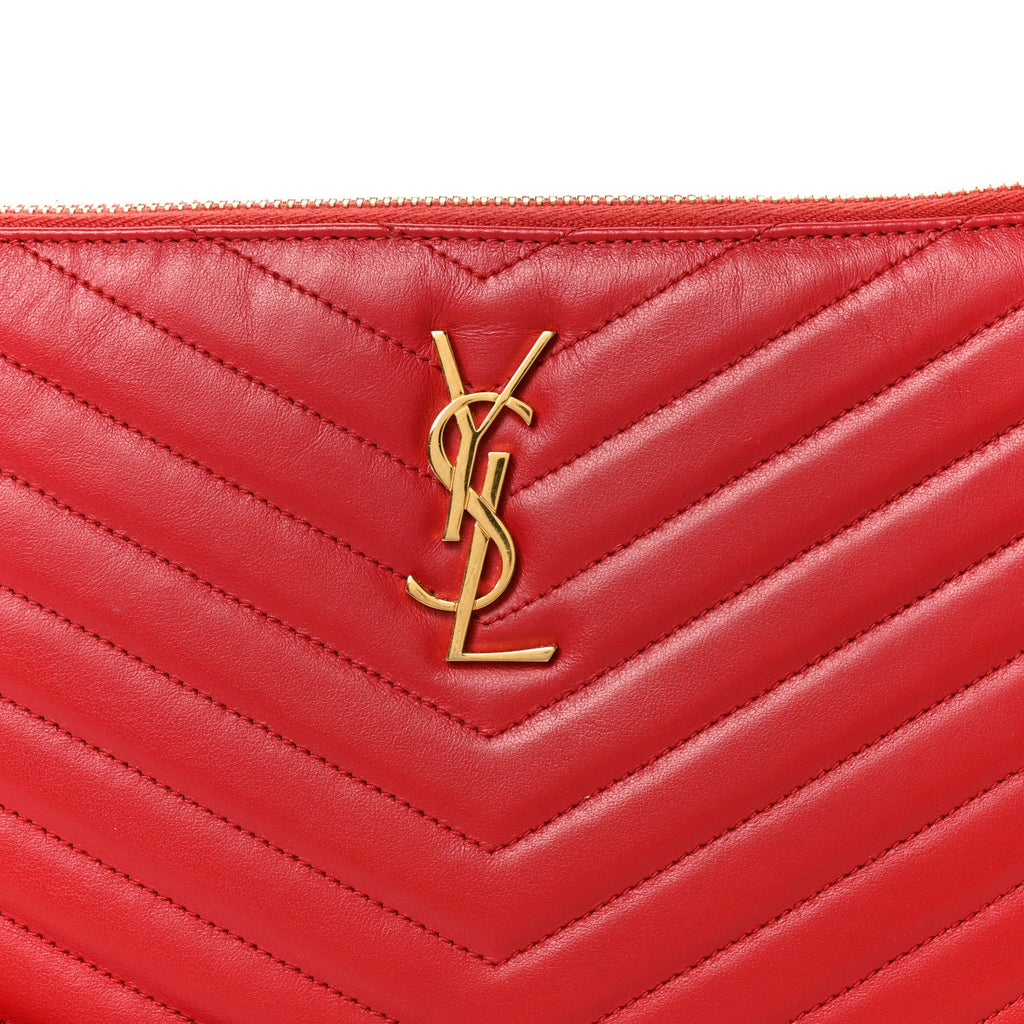 Calfskin Matelasse Chevron Monogram A5 Wristlet Bandana Red