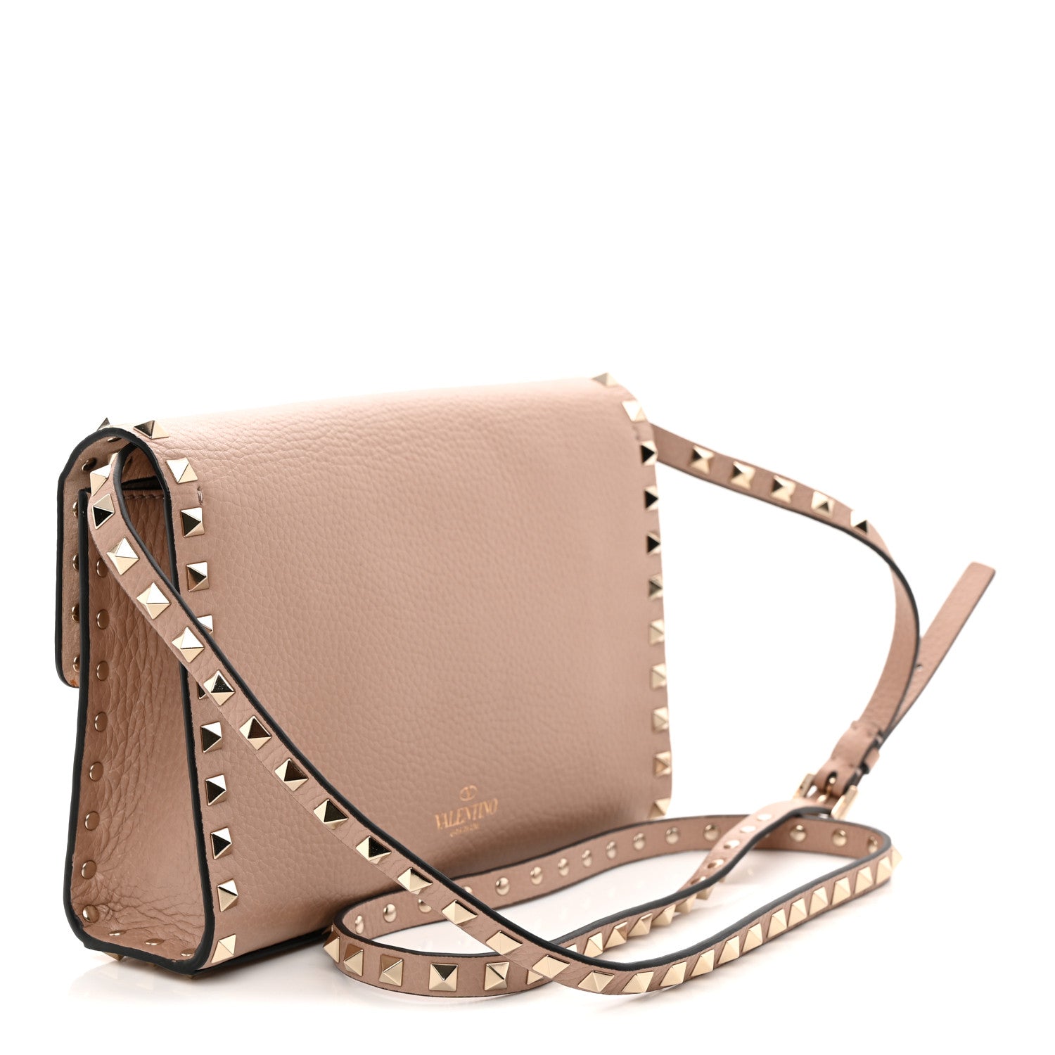 Pebbled Calfskin Medium Rockstud Flip Lock Crossbody Bag Poudre