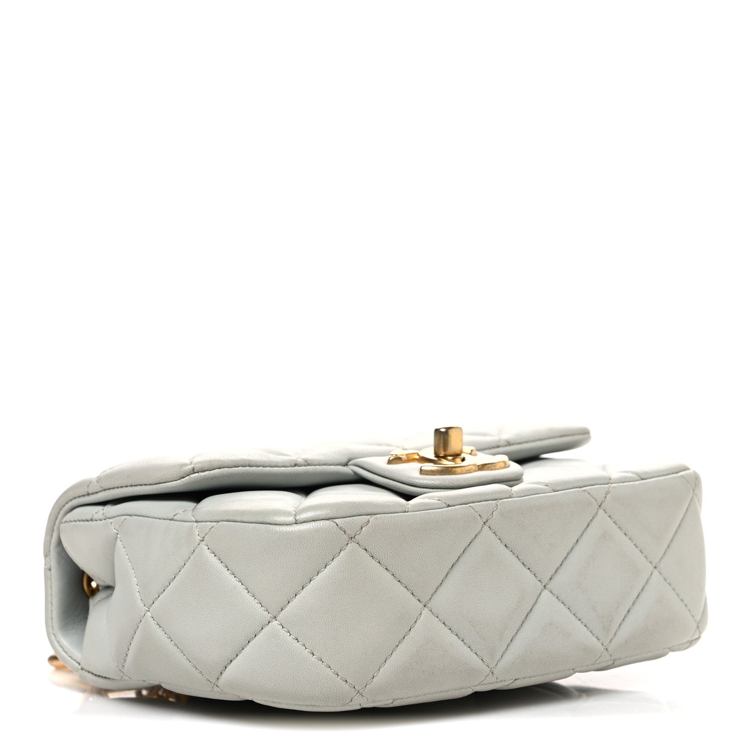 Lambskin Enamel Pearl Quilted Mini Charm Me Square Flap Light Blue