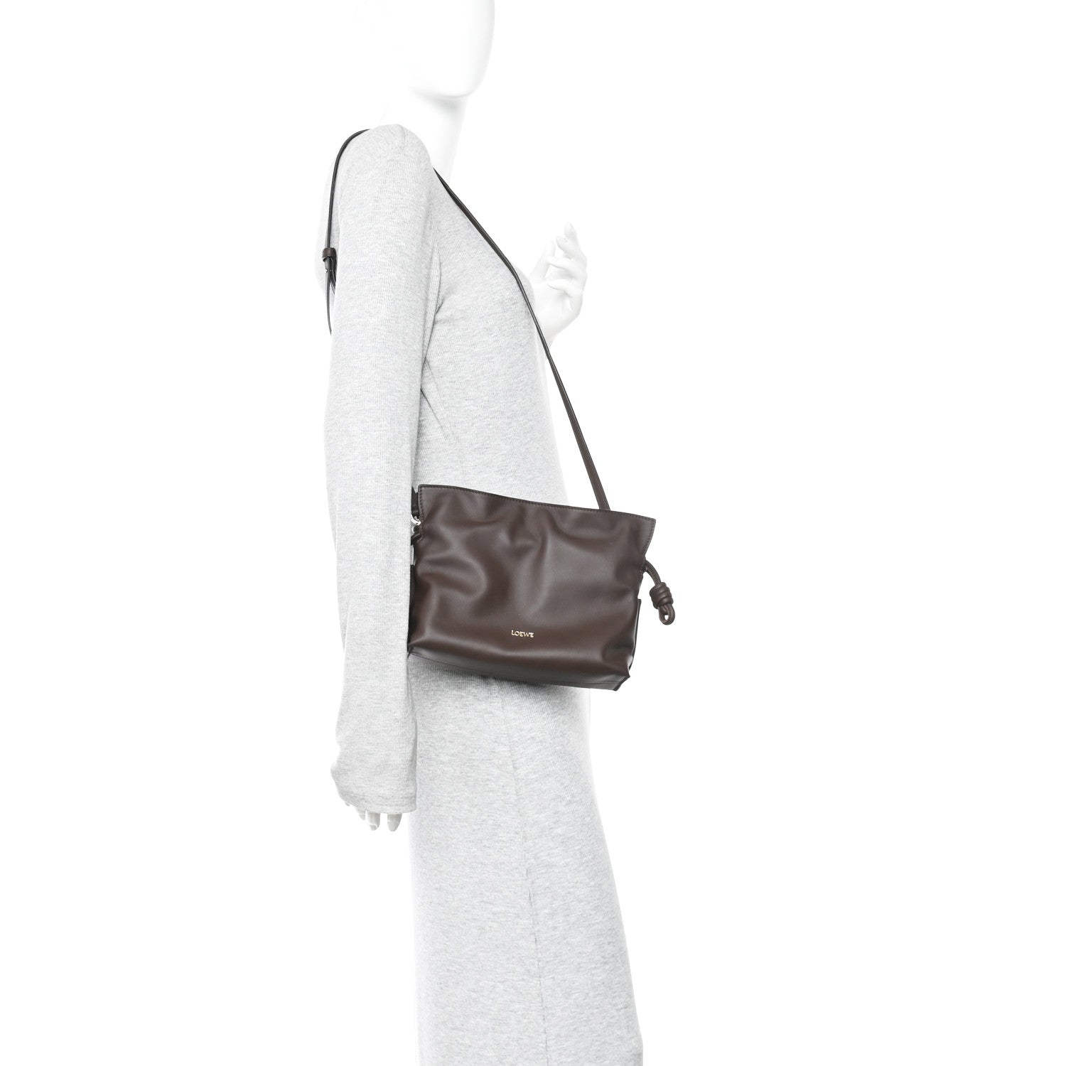Calfskin Mini Flamenco Knot Clutch Chocolate