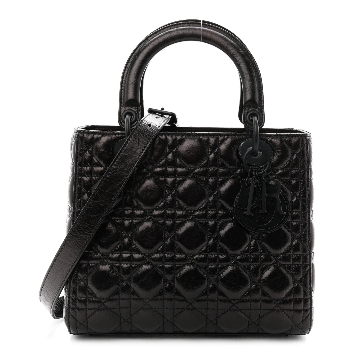 Crinkled Calfskin Cannage Medium Lady Dior Black