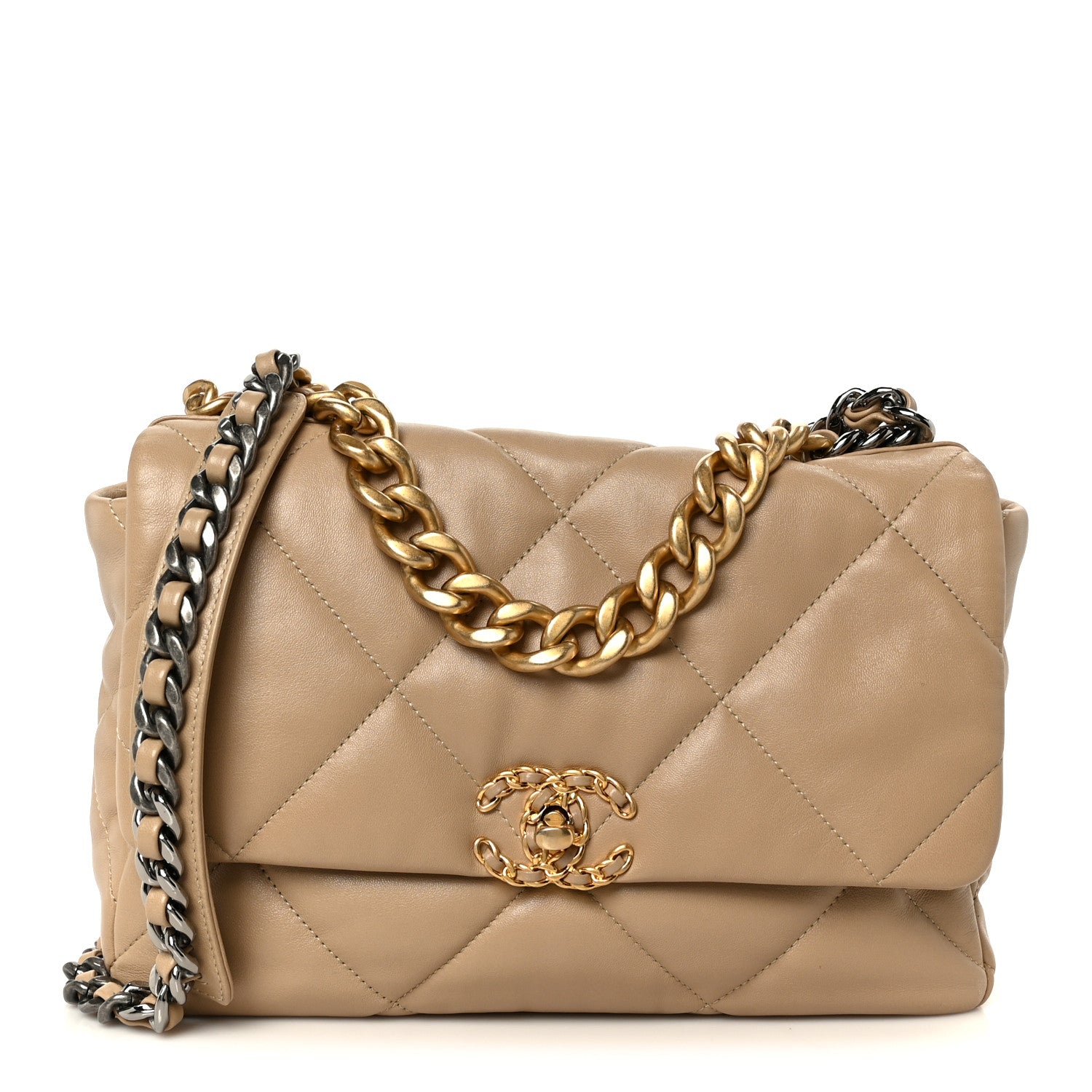 Lambskin Quilted Large Chanel 19 Flap Beige