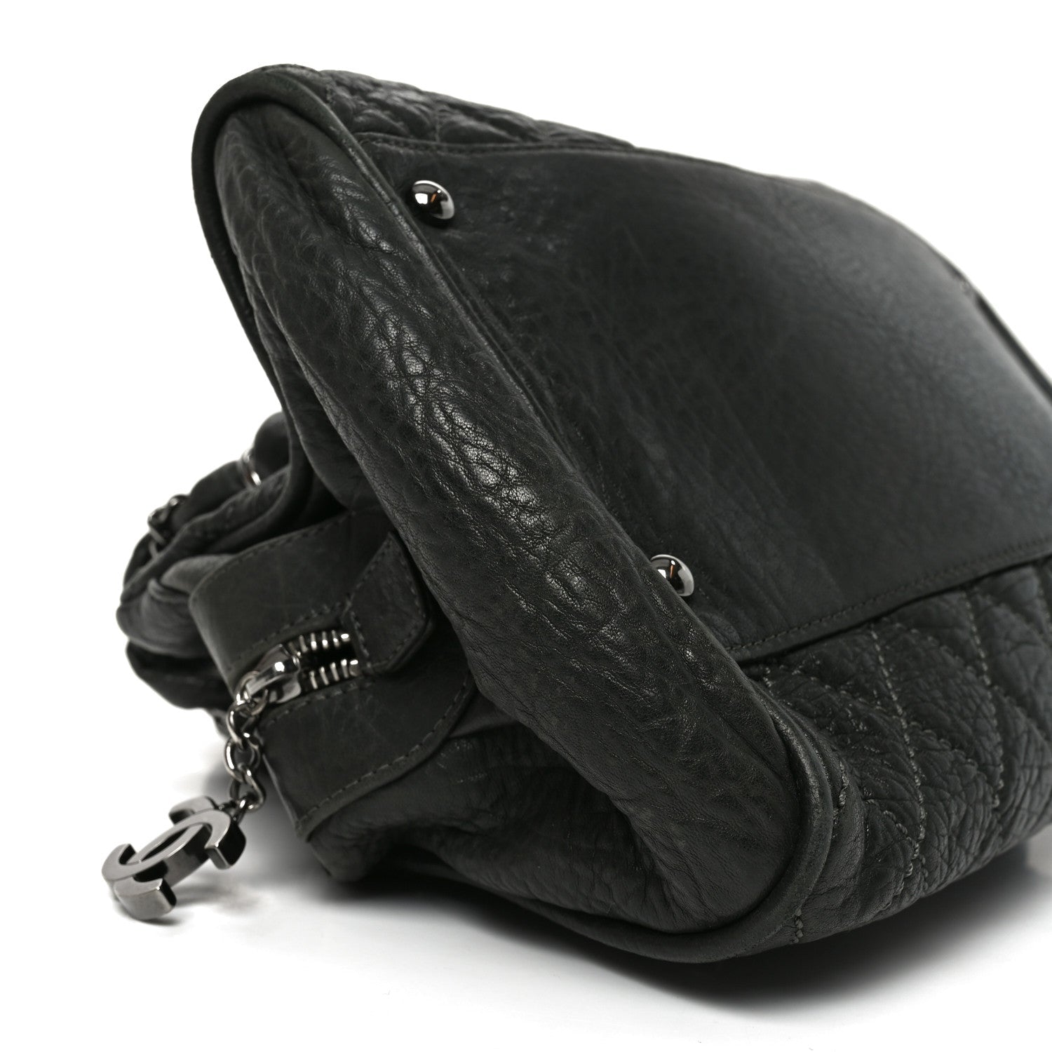Distressed Lambskin Lady Braid Bowler Grey