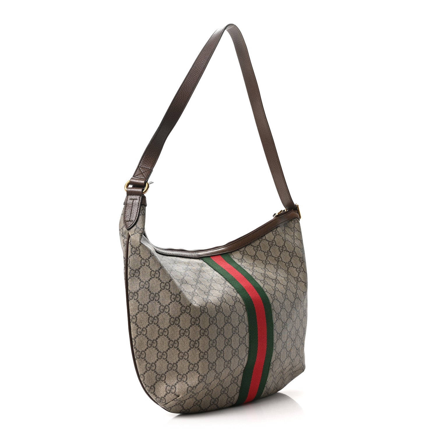 GG Supreme Monogram Web Ophidia Half Moon Hobo Brown