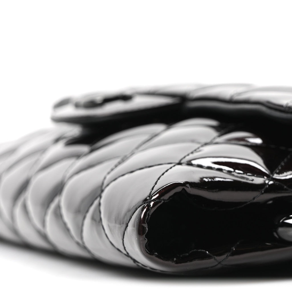 Patent Calfskin Quilted Metal Handle Clutch So Black