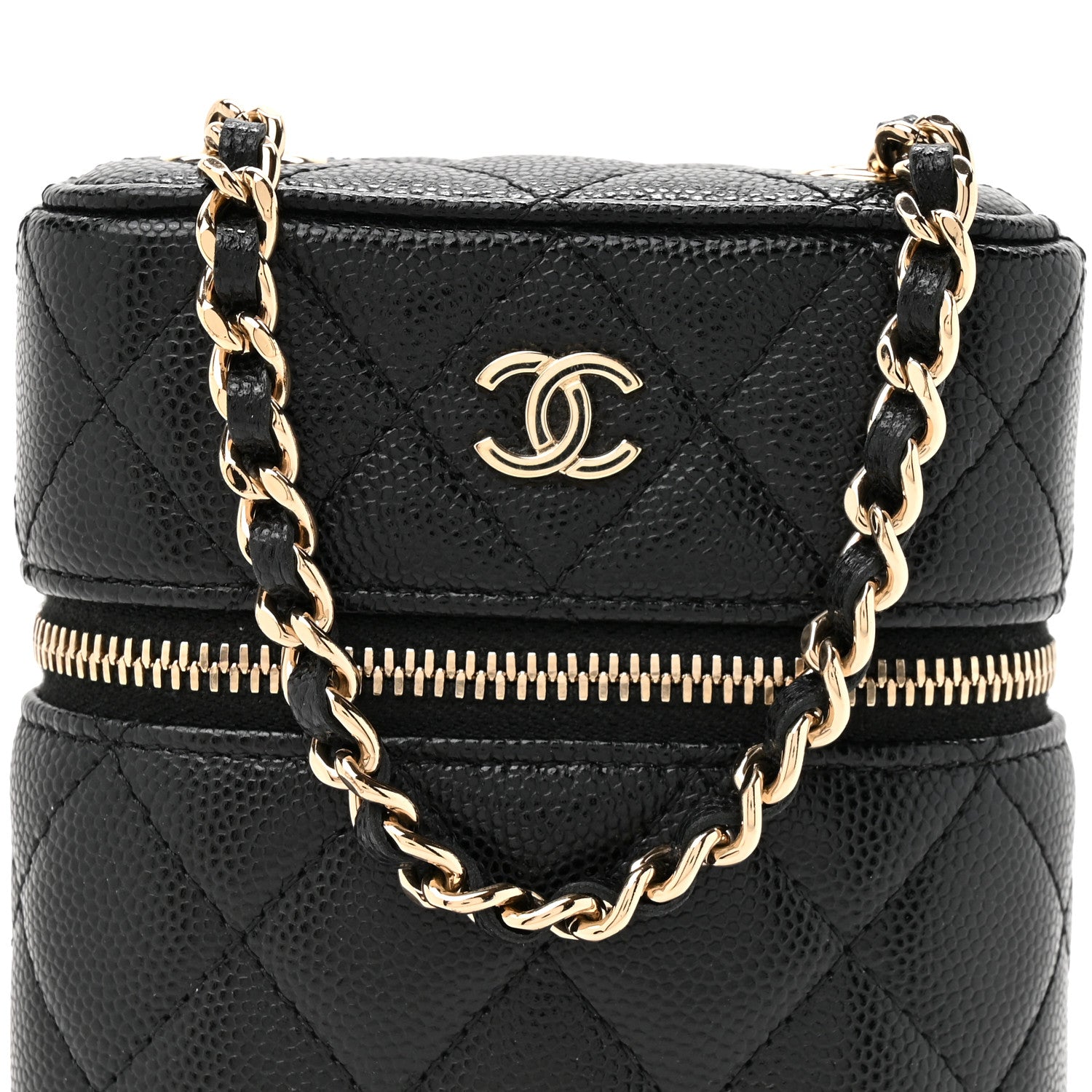 Caviar Quilted Phone Holder With Chain Black