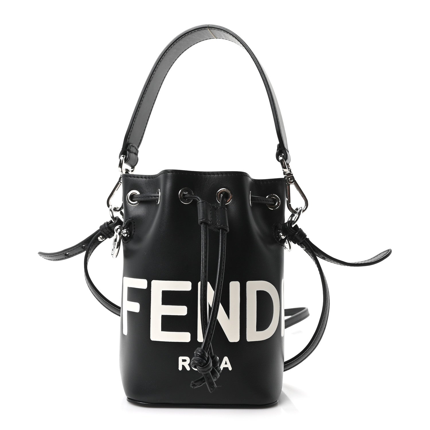 Vitello King F is Fendi Logo Embossed Mini Mon Tresor Bucket Bag Black