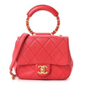 Lambskin Quilted Small Circular Handle Bag Brilliant Rouge