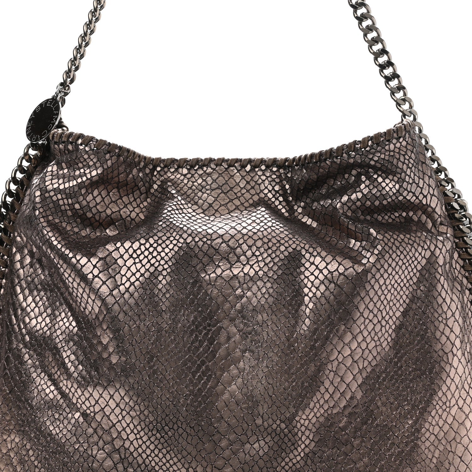Metallic Snakeskin Print Falabella Tote Ruthenium
