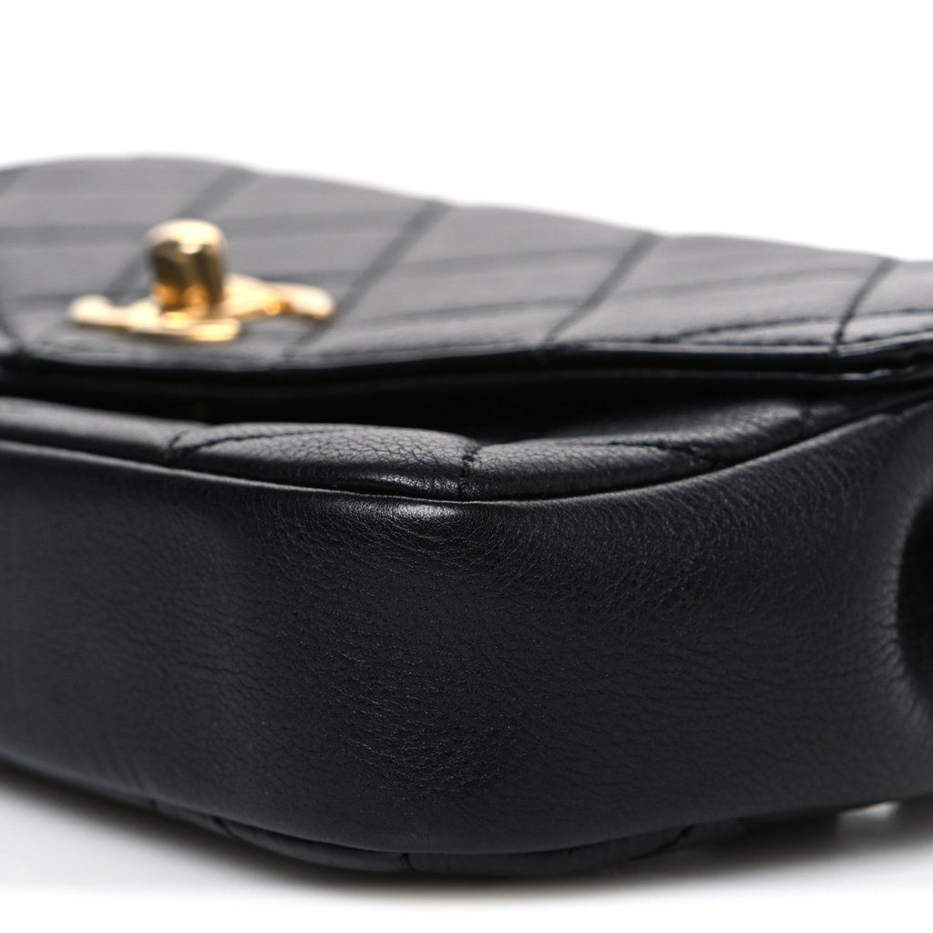 Calfskin Quilted Flap Waist Bag Black