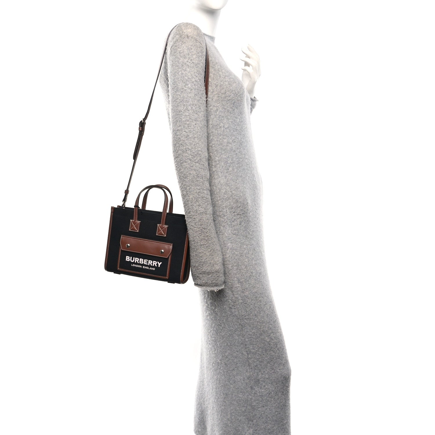 Canvas Smooth Calfskin Mini Two Tone Freya Tote Black Tan