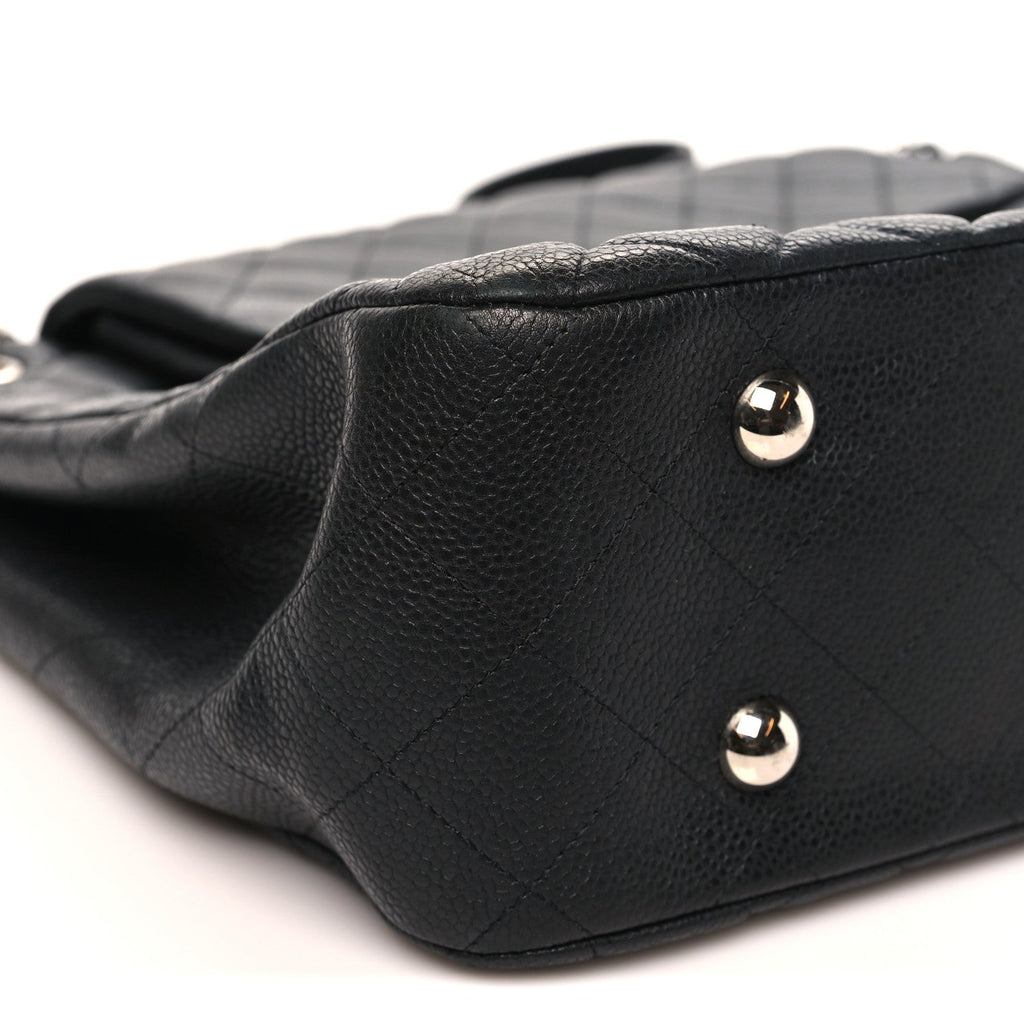 Caviar Quilted Flap Tote Black