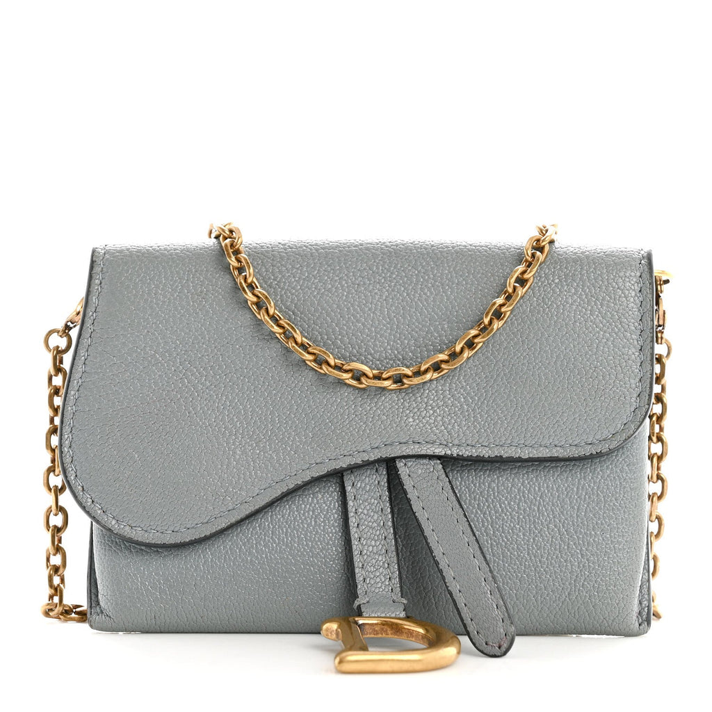 Goatskin Nano Saddle Chain Pouch Blue