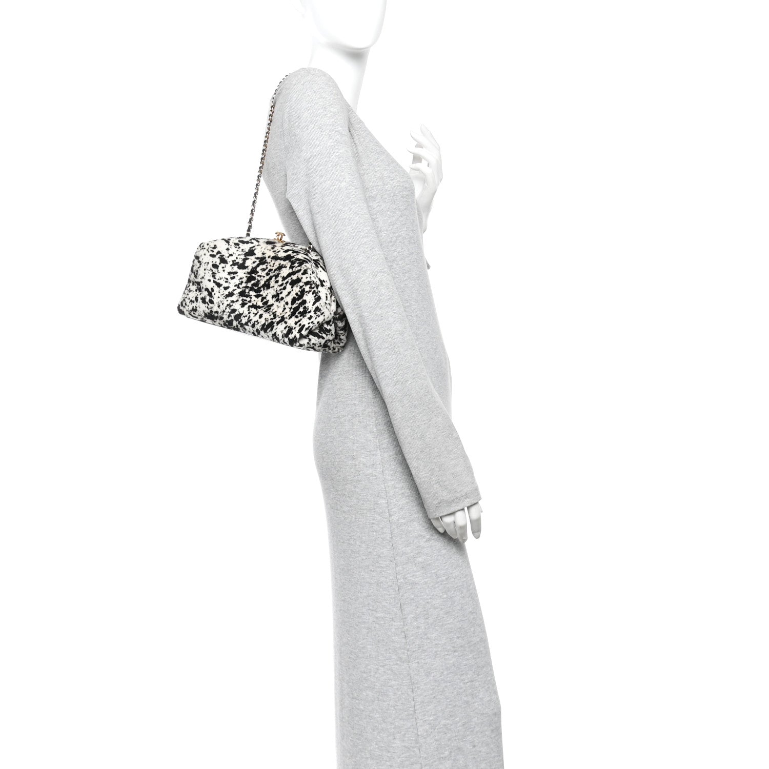 Lambskin Pony Hair Printed Clutch With Chain Black White Black White