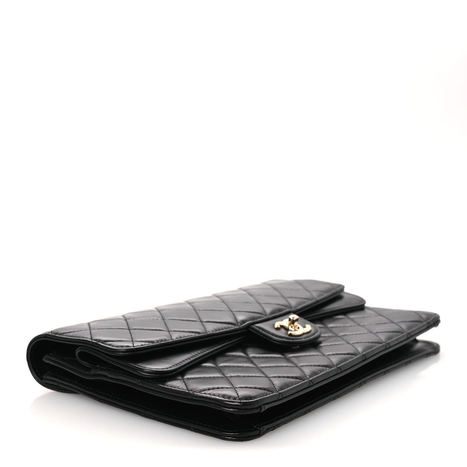Lambskin Quilted Flap Clutch Black