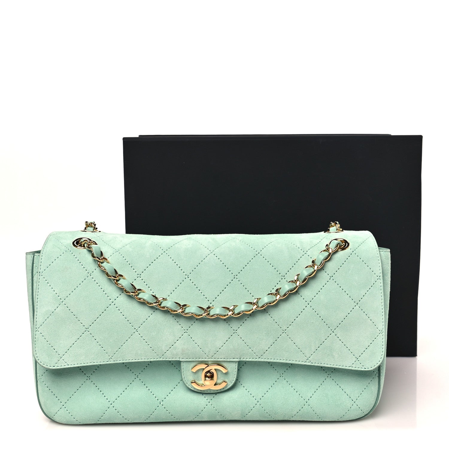 Suede Calfskin Small Souplissimo Maxi Flap Green