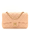 Lambskin Quilted Mini Rectangular Flap Beige