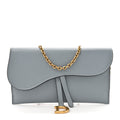 Grained Calfskin Saddle Chain Wallet Pouch Cloud Blue