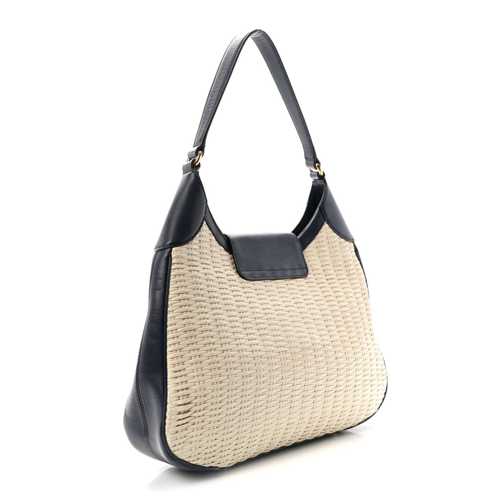 Woven Calfskin Gancini Hobo Blue White