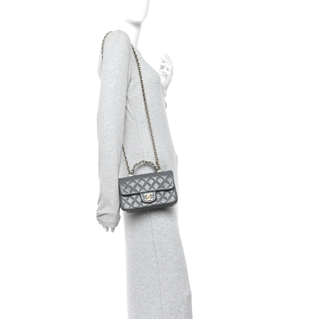 Caviar Quilted Mini Handy CC Flap Grey