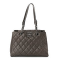 Metallic Goatskin Quilted Large City Rock Shopping Bag Silver