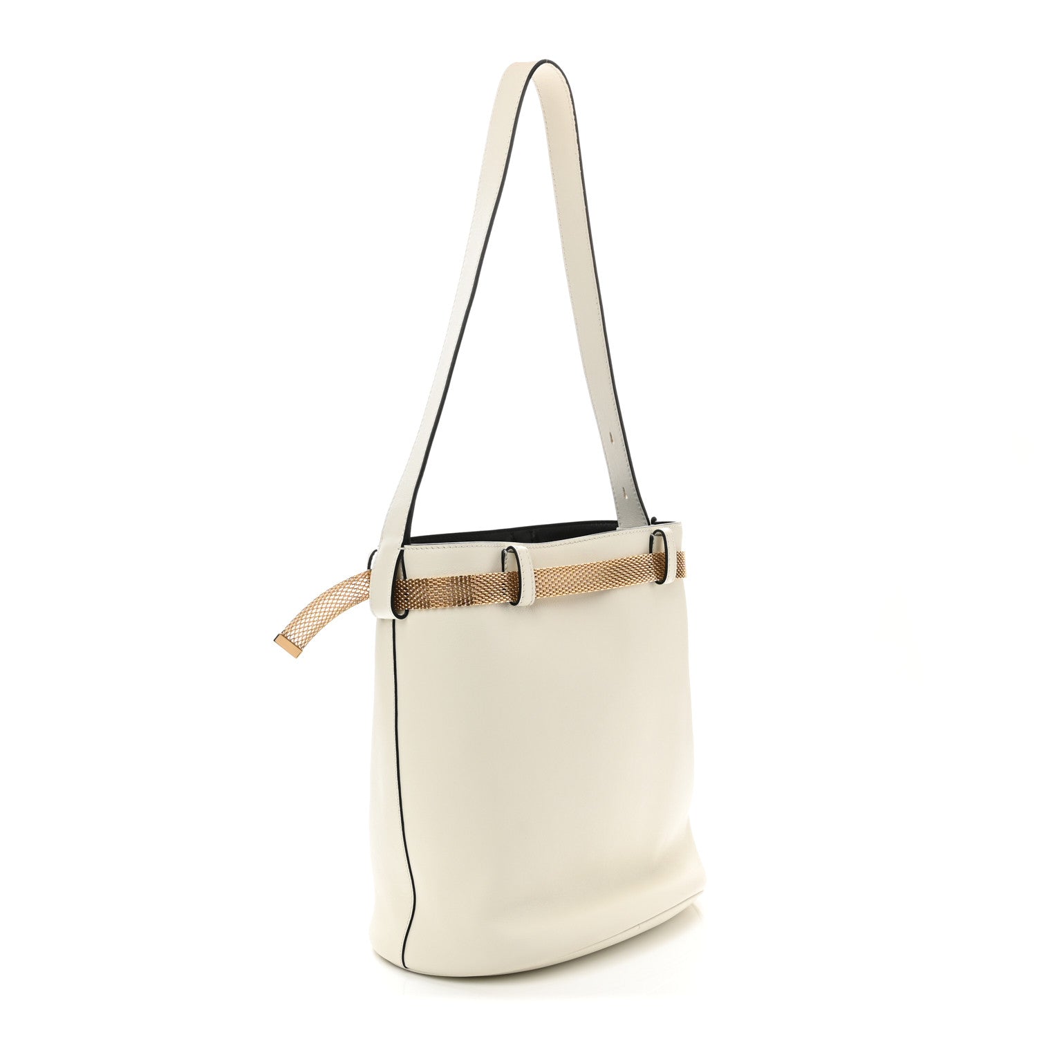 Calfskin Buckle Bag With Jeweled Belt White Black