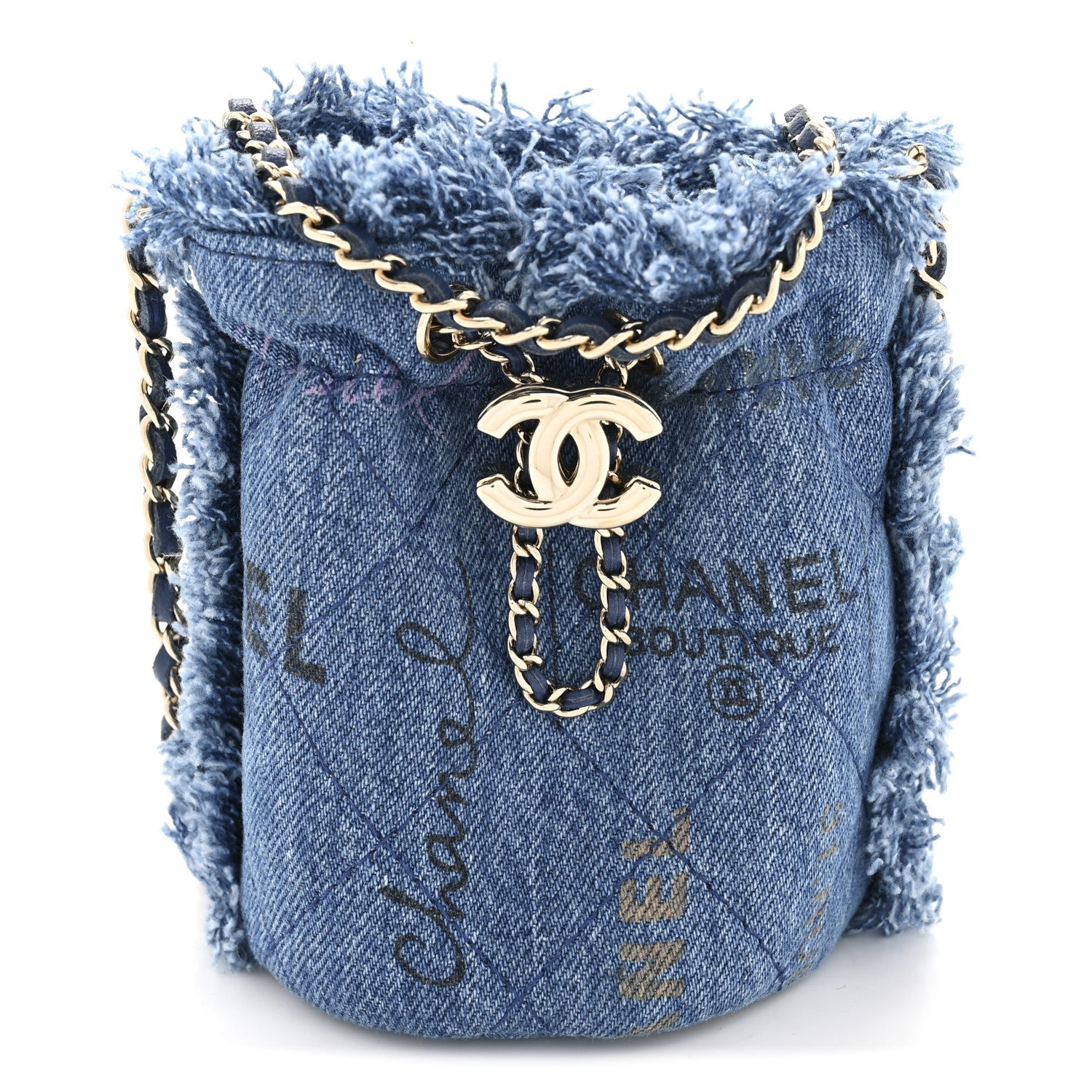 Denim Quilted Mood Mini Bucket With Chain Blue Multicolor