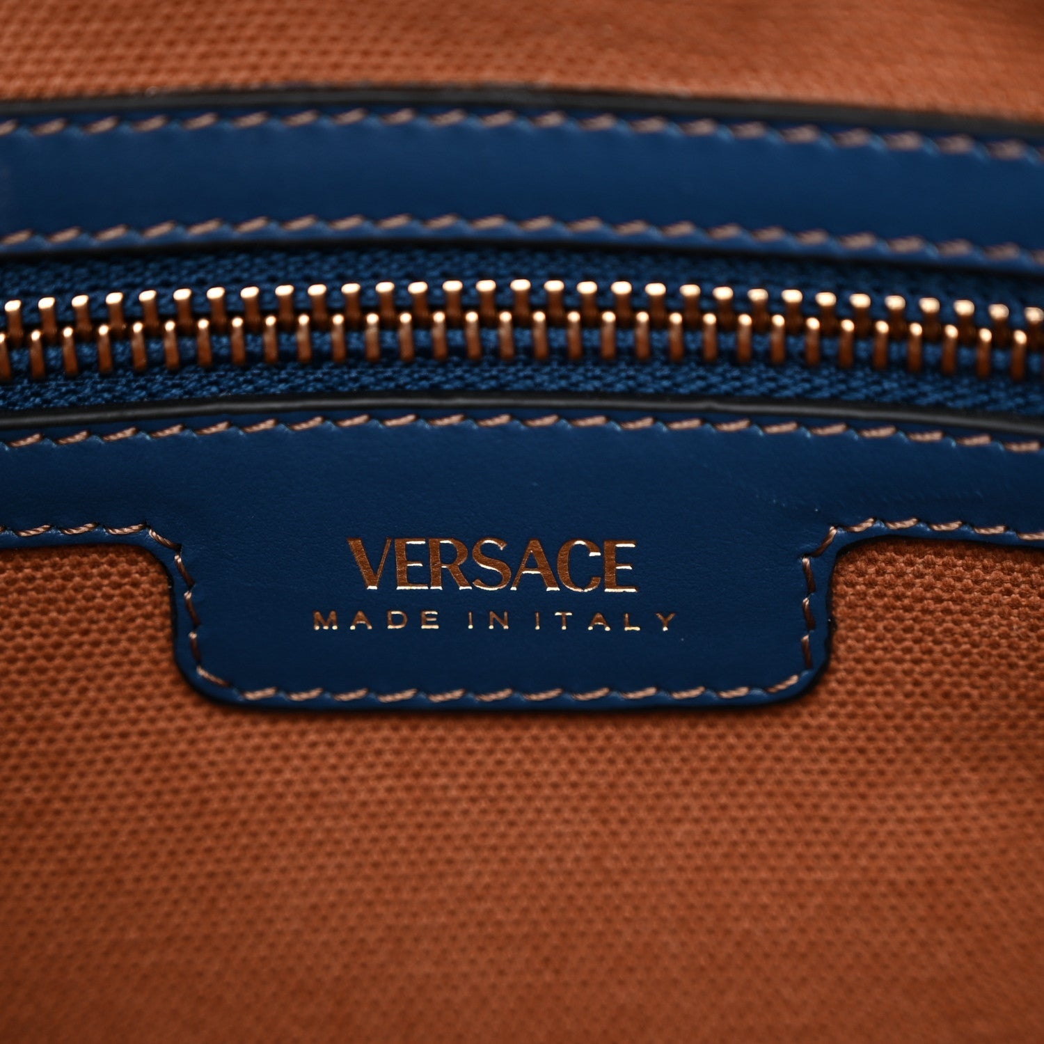 Denim Calfskin La Medusa Small Tote Bag Blue